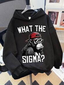 Tween Boys Casual Simple Cool Monkey Print Hoodie Boys Long Sleeve Sweatshirt Autumn And Winter Students - Black - View 1