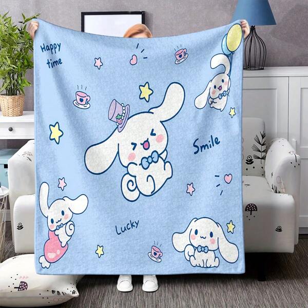 Sanrio Zestaw koców flanelowych Sanrio For Cinnamoroll – miękki, antypoślizgowy, wytrzymały, zmywalny – uroczy wzór w stylu anime, różowe tło w kratkę z postacią Cinnamoroll – idealny do oglądania telewizji, relaksu na kanapie/łóżku, czytania, biwakowania i grania – na każdą porę roku, Sanrio