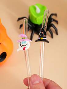 1-5 piezas/Set de Pajitas de Vidrio Reutilizables con Acentos Temáticos de Halloween en Colores: Calabazas Magenta, Sombreros de Bruja y Calabazas Fantasma, Ideal para Bebidas y Fiestas de Halloween, Ideal para Bebidas con Hielo, Té de la Tarde, Batidos, Smoothies, Agua con Gas, Leche con Té, Jugos y Otras Bebidas Frías.