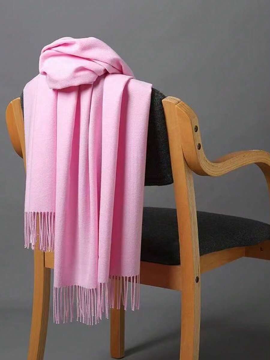 MilyModa Women's Imitation Cashmere Scarf, Thin Winter 150g With Fringes - 淺粉色 - 查看 1