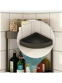 Estante Esquinero Triangular de 4 Niveles – Ahorra Espacio, Ideal para Baños, Cocinas y Sala, 80 cm de Alto x 18 cm de Lado, Plástico - Negro - Ver 3