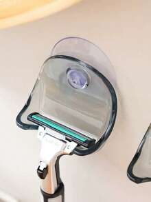 1pc Suction Cup Razor Holder, Transparent Bathroom Wall Mount Organizer Rack