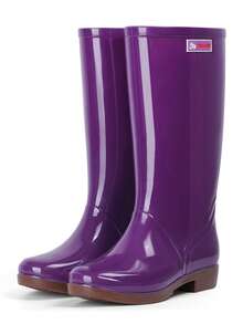 Women's Solid Color Rain Boots, Commuter Rain Shoes For Outdoor Garden, Non-Slip Waterproof Boots, Tall Shaft Wellies - Purple - View 4