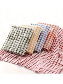 5/10pcs Pieces Of Colorful Checkered Dish Towels - Absorbent Kitchen Cleaning Cloth, Suitable For Use In Bedrooms, Bathrooms And Outdoors, Anti-Shrink Polyester Material (Red, White, Orange, Blue, Green), Reusable, Shrink-Resistant Kitchen Towels - Multicolor - View 5