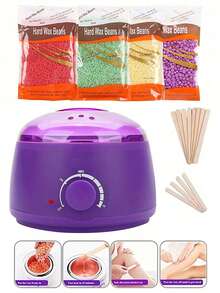 Kit Penghangat Lilin untuk Penghilangan Bulu, Cocok untuk Waxing SPA Tangan, Kaki & Tubuh, Termasuk Wadah Lilin, Butiran Lilin & Aplikator Kayu - Steker Tipe AS A (110-127V) - View 3