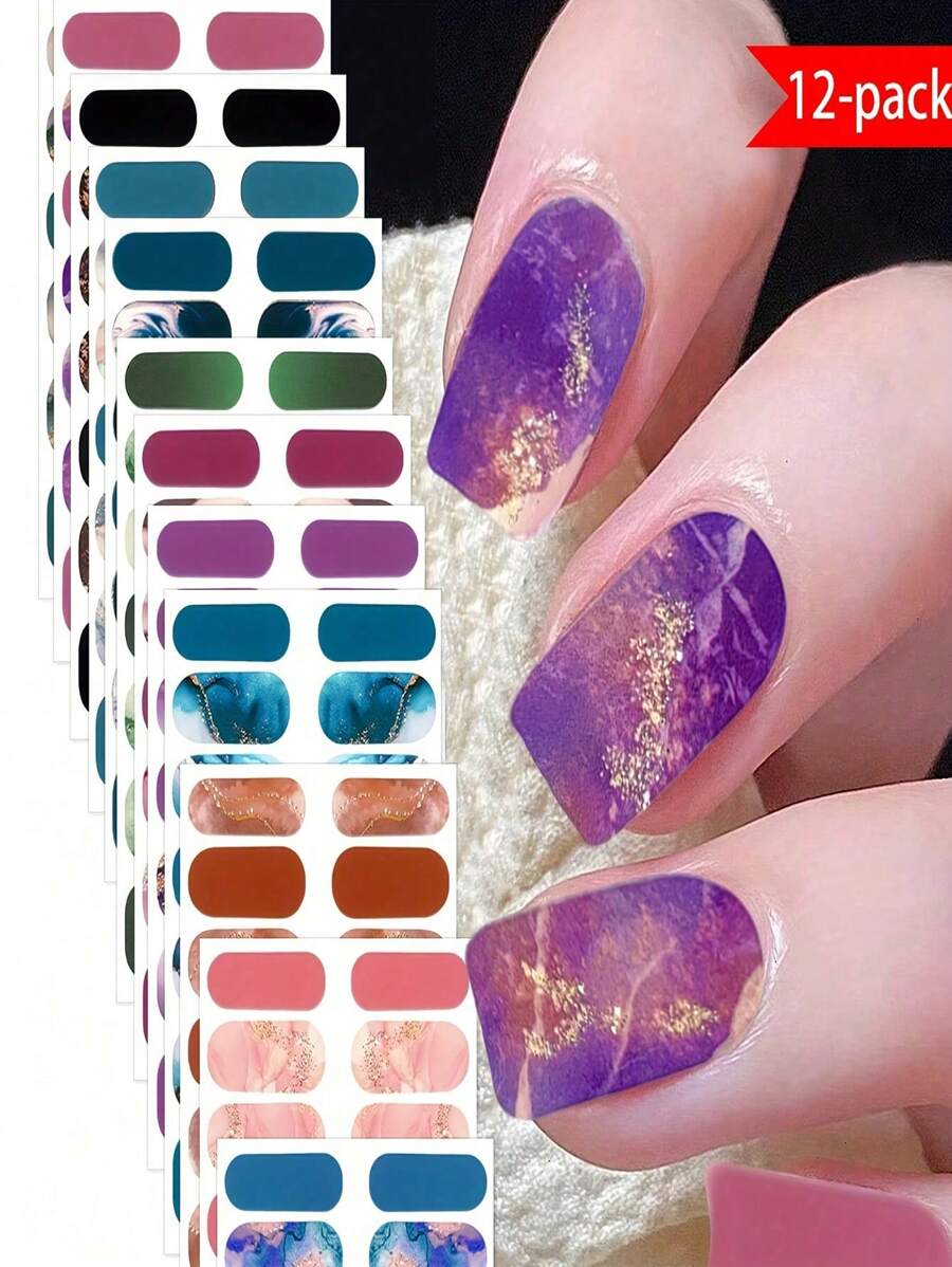 1pc No-Bake Marble Pattern Glitter Nail Stickers, Waterproof Peel-Off Nail Art Stickers, Full Nail Wrap, Women's Nail Art, Self-Adhesive Nail Stickers, Minimalist & Fashionable, Easy To Use, Suitable For Holiday Decoration, Party Decoration, Stage Decoration, Daily Decoration, Holiday Gifts, Birthday Gifts, A Perfect Gift For Loved Ones