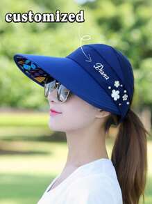 Custom Women's Sun Hat, Summer Sun Hat Women's Foldable Sun Hat, Add Your Text/Name Baseball Cap, Custom Outdoor Sun Hat Beach Large Brim Sun Hat Cycling Hat Empty Top UV Protection, Suitable For Mountaineering, Fishing And Leisure Hiking, Durable, Colorful, Cute, Fashionable, Casual, Customized, Personalized, Unique, Ideal Gift For Her, Ideal Gift For Family, Friends