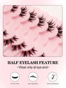 30 Pairs Cat Eye Lashes Tray - Wispy Fluffy Cluster Lashes & Natural Half Accent End Corner Lashes, Clear Invisible Band, Reusable 3D Lightweight Lashes Pack For Daily Wear & Special Occasion, Shop Back To School - 粉色 - 查看 5