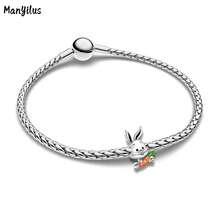 Manyilus Manyilus Original Sterling Silber Niedlicher Kaninchen Charm, Katze, kleiner Bär, Eule, Chamäleon, Eiscreme, Stern, Mond Charm Anhänger Perlen, geeignet für Armbänder & Halsketten Schmuckgeschenke für Frauen.