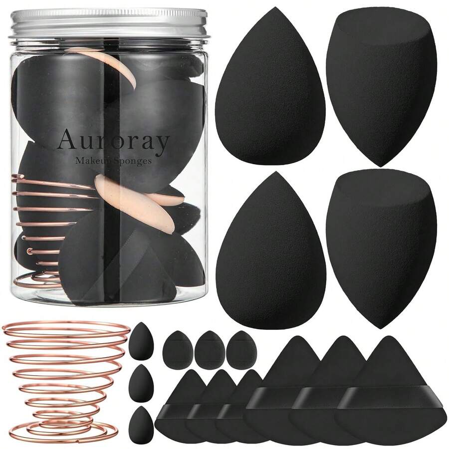 17PCS Makeup Sponge Set With 6PCS Powder Puff, 3PCS Mini Makeup Sponges, 3PCS Foundation Mini Make Up Sponge Puff And 1PCS Make Up Sponges Holder (Black) - Black - View 1
