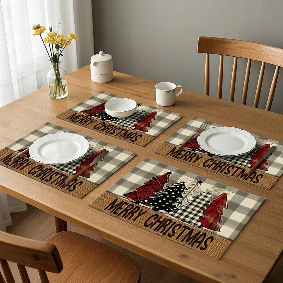 2/4/6/8 Stücke Weihnachtsbaum Tischsets, 30cm*45cm, 100% Polyestermaterial, geeignet für Restaurant, Esszimmertisch, Kaffeetisch Dekoration, Outdoor Party Feiertags Tischdekoration