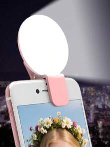 1个USB可充电自拍环形灯，Aro De Luz品牌，3种亮度模式，旅行配件，附带USB充电线，适用于自拍环形灯辅助照明、弱光自拍增强、智能手机摄影、便携式补光灯、直播等。