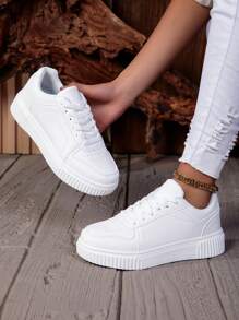 Zapatillas casuales para mujer, zapatos planos de moda, zapatos deportivos duraderos y antideslizantes con cordones, ideales para uso casual, caminar, correr, trotar, zapatillas de unicolor de caña baja, punta redonda, ligeras y transpirables, adecuadas para todas las estaciones, caña baja con forro de tela flexible y suela de EVA