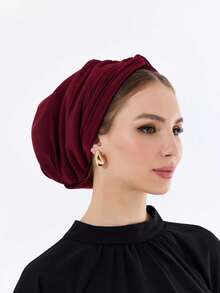 1pc Women's Classic Solid Color Chemo Turban Hat, High Elasticity, Pleated Design, Non-Slip, Breathable, Multi-Layer Pleated Headscarf, Perfectly Paired With Hijab, Soft And Skin-Friendly Modal Knitted Fabric, Suitable For Hijab Outfit, Daily Wear - Black - View 10