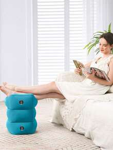 1 pieza Cojín inflable para descansar los pies con bolsa de almacenamiento, inflación activada por presión, ultraligero y plegable, soporte cómodo para los pies, adecuado para avión, coche y autobús, esencial para hombres y mujeres - Azul Cadete - Ver 3