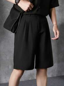 男式钩环休闲宽松直筒百慕大短裤 - 黑色 - 查看 6