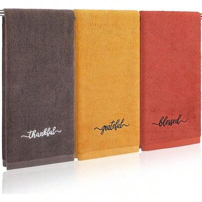 Peryiter - 3 toallas de mano para decoración de baño, de algodón de 14 x 29 pulgadas, rústico, bordadas para decoración de cocina bohemia, regalo cristiano inspirador (serie café, bendito agradecido)