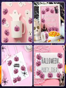500 piezas Pegatinas de Halloween en rollo con forma de calabaza rosa con láser, pegatinas brillantes y resistentes al agua, autoadhesivas, para decorar sobres, diarios, fiestas, regalos de Halloween, decoración de otoño