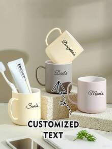 1pc Personalized Muted Color Minimalist Luxury Toothbrush Holder With Handle, Customized Couple/Student Dormitory Rinse Cup, Suitable For Home Daily Cleaning Supplies, Cold/Hot Water Cup, Back To School Dormitory Bathroom Supplies, Customized Toothbrush Rinse Cup - Multicolor - View 1