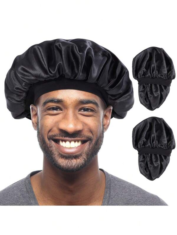 Bonnets pour hommes, bonnet de nuit réversible à double couche en satin pour dormir, pour cheveux bouclés, bonnet en satin pour femmes