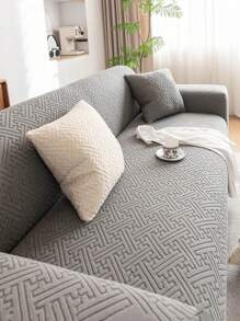 1pc Solid Color Jacquard Stretch Elastic Sofa Cover, Ins Style For All Seasons, Machine Washable, Pet Proof & Durable, Suitable For Living Room, Bedroom, Dining Room, Outdoor, Fits 1/2/3/4 Seater Sofa, Non-Slip Strips Included