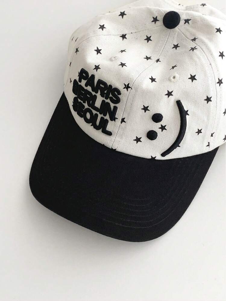 女性用かわいい黒猫刺繍ワイドブリムベースボールキャップ、レター装飾カラーブロック サンハット、大きめサイズ対応 UVカット フェイススリミング ピークキャップ - マルチカラー - 見る 10