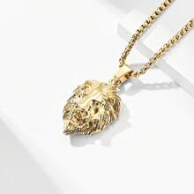 1 件男士嘻哈狮头项链吊坠，HIPHOP 珠宝小麦链狮头吊坠配饰 - 金色 - 查看 1