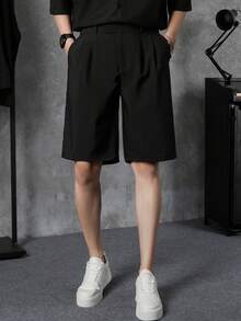 男式钩环休闲宽松直筒百慕大短裤 - 黑色 - 查看 1