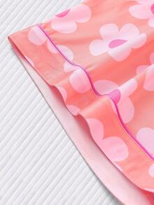 Two-Piece Women's Elegant Polyester Pink Pajama Set, Floral Print, Knit Fabric, All-Season Comfort, Short-Sleeved Button-Down Top, Collar And Matching Shorts, Pocket Details, Perfect For Adults Pajama Set - 粉色 - 查看 5