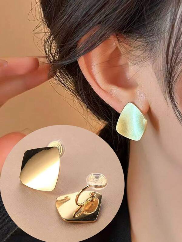 1 Pair Geometric Rhombus Smooth Copper Clip-On Earrings For Women, Elegant Mosquito Coil Clip Earrings, Suitable For Daily Wear, Holiday Gift