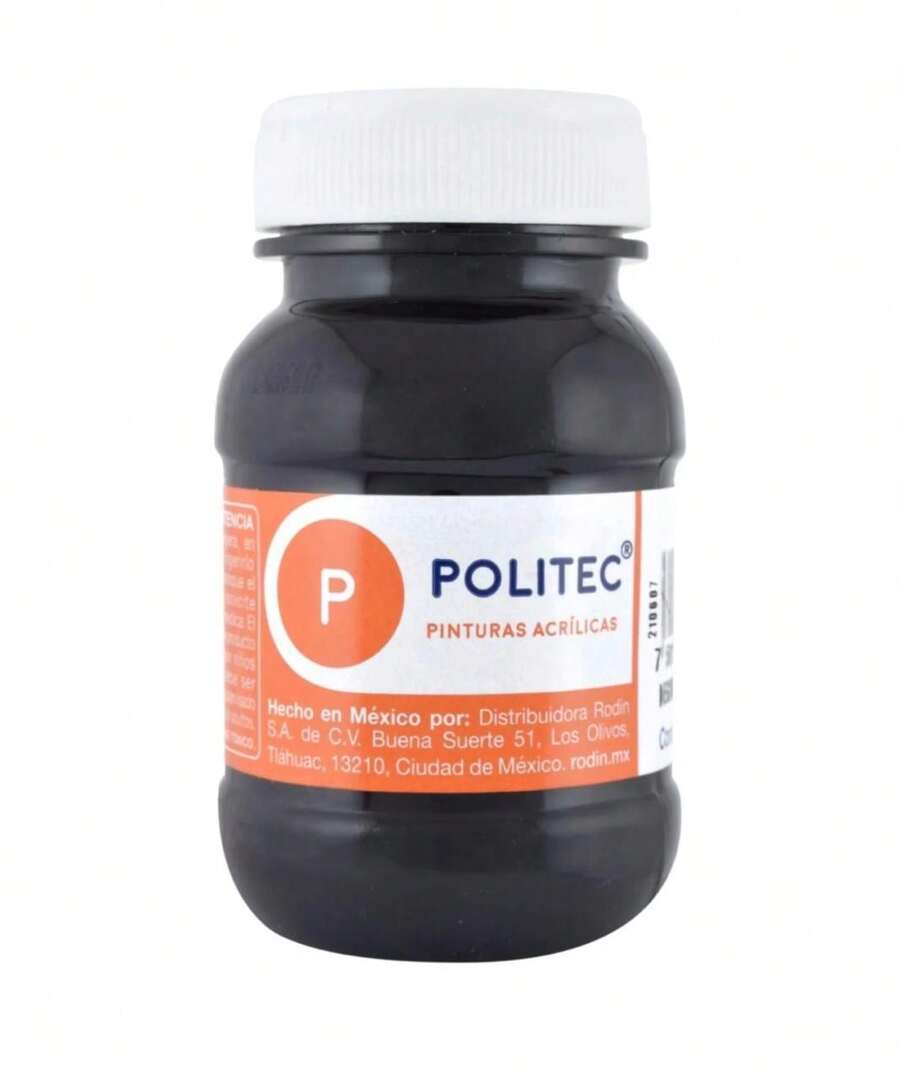 pintura acrílica politec 100 ml pintura acrílica colores vivos para arte y manualidades uso profesional y doméstico envase de 100 ml pigmentos duraderos y fáciles de aplicar - Negro - Ver 1
