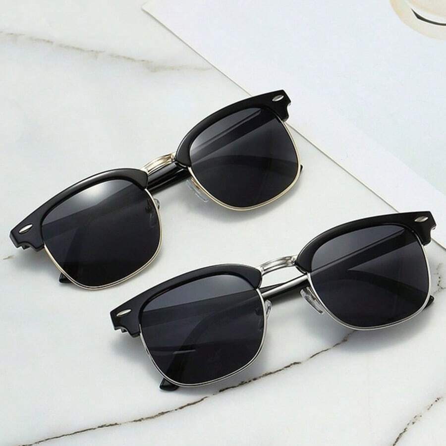 全新复古男女通用驾驶/休闲眼镜，纯色复古 PC（聚碳酸酯）飞行员造型女士时尚眼镜 - 彩色 - 查看 1