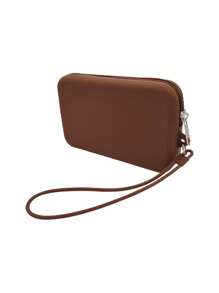 1个长形硅胶材质零钱包，多功能大容量收纳包，带绳化妆包，简约小物品数码收纳包，便携式零钱包，月经包，耳机包，柔软硅胶触感舒适，适合居家、工作、外出、旅行。