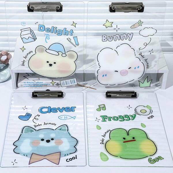 1pc A4 Acrylic Board Clip, Transparent File Folder Board With Metal Clip And Ruler, Writing Pad For Students