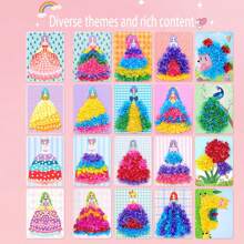 4件儿童手戳公主装扮女孩创意手工贴纸书贴画DIY益智玩具，适合儿童创意手工绘画