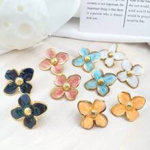 1 par de pendientes de flor coloridos, adecuados para vacaciones y uso casual, joyas delicadas de acero inoxidable teñidas por inmersión