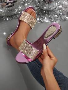 女士百搭派对水钻绑带凉鞋，全新夏季时尚百搭优雅搭配连衣裙沙滩度假拖鞋