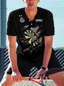Customized Darts Club Men's Shirt - Personalized Name & Team Name Printing, Breathable Quick-Dry Fabric, Short Sleeve Polo Collar Design With Darts Pattern, Casual Sports Style Suitable For Match Training, Summer Casual Wear - Ideal Gift For Boyfriend, Dad - Darts Shirt - Multicolor - View 10