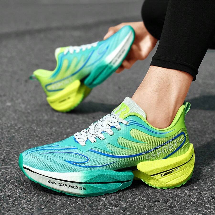 Breathable Mesh Outdoor Running Shoes, Cushioned Marathon Fitness Walking Sneakers - 9816 Grass Fragrance - View 1