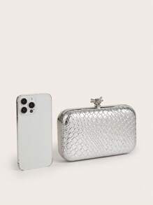 AIBBYDAR حقيبة مساء للنساء، فضي أنيق عالي الجودة من جلد اصطناعي بنسيج مُنسوج، حقيبة مساء بنمط جلد الأفعى أنيقة، محفظة محمولة، حقيبة كروس بسلسلة معدنية، مناسبة للزفاف والحفلات الراقية والمناسبات