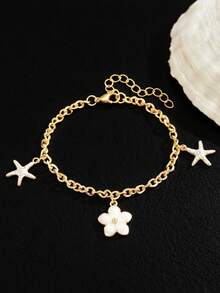 1pc Delicate Sweet Flower & Starfish Decor Bracelet For Girls Summer Beach Party Travel Vacation Jewelry Accessory For Daily Wear - White - View 1