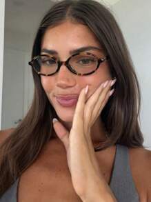 1pc/Set Retro Oval Frame Glasses, Personalized Street Style Snap Concave Transparent Glasses, Chic Small Frame Glasses, Minimalist Fashion Versatile Accessories For Women