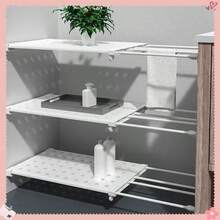 可调节可扩展壁橱隔板架 - 无需钻孔碳钢支撑杆，适用于橱柜、厨房、浴室收纳 - 为租房者和学生提供节省空间的存储解决方案 - 彩色 - 查看 6