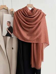 1 件女士时尚简约条纹渐变褶皱流苏涤纶围巾，休闲百搭头巾防风防晒披肩 - 彩色 - 查看 23