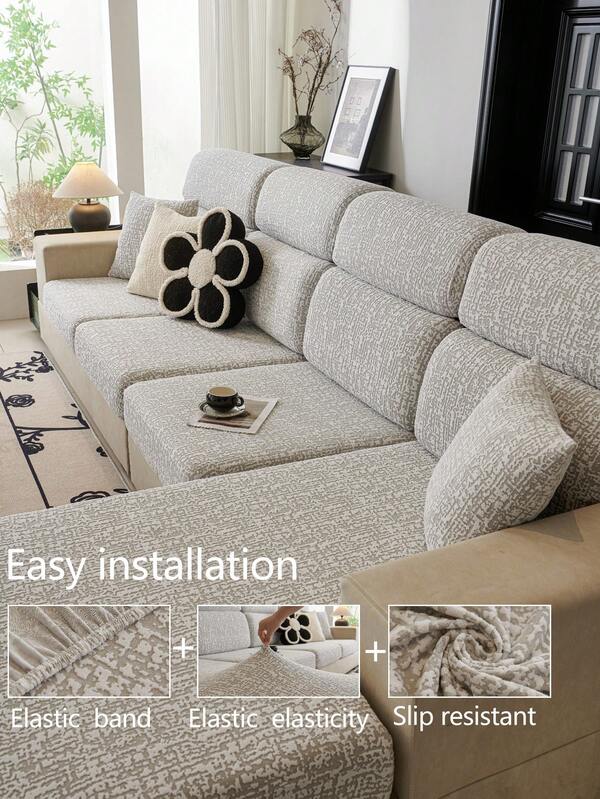 1pc Stretch Sofa Cover, Non-Slip Full Coverage Sofa Seat Cover, Suitable For All Seasons, Fabric Thickened Sofa Slipcover, Machine Washable, Dust-Proof, Pet-Friendly, Protector For Bedroom, Office, Living Room, L-Shaped Sofa, 1/2/3/4 Seater