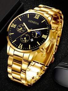 3 件男士休闲奢华商务石英表套装 - 时尚圆形表盘、日期功能、合金表壳和不锈钢表带 - 男士完美礼物 - 彩色 - 查看 2