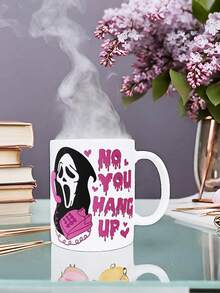 1pc Ghost Face Halloween Mug 11oz - 'No You Hang Up' Design,Spooky Scream Horror Coffee Cup For Fans And Collectors,Reusable,Perfect For Halloween Decor,Coffee Lovers,Autumn Coffee Cup,Fall Decor,Thanksgiving,Christmas,Ideal Gift For Women,School,Office,Birthday Gift,Holiday Gift,Party,Wedding