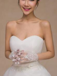 1 Pair Of White Short Lace Bridal Gloves Autumn Accessories - White - View 4