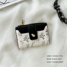 叶子金属纽扣双折钱包简约时尚短款钱包女士钱包迷你钱包钱包小钱包可爱钱包 - 黑色 - 查看 3