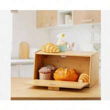 Bread Bin Bamboo Wooden Bread Storage Box Lift Up Lid Loaf Food Container Home Kitchen Utensils Food Storage - Default - View 2